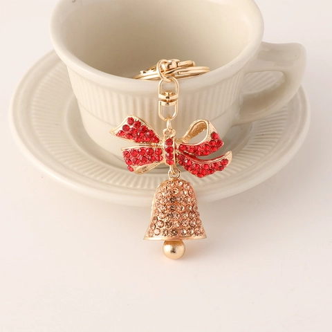 Portachiavi con Campanella e Fiocco di Natale con Strass in Lega Placcata Oro Ciondolo Festivo per Borsa Regalo Donna