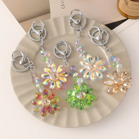 Farbverlauf Sonnenblume Künstlicher Kristall Schlüsselanhänger Luxus Legierung Blume Tasche Anhänger Damen Auto Schlüssel Zubehör