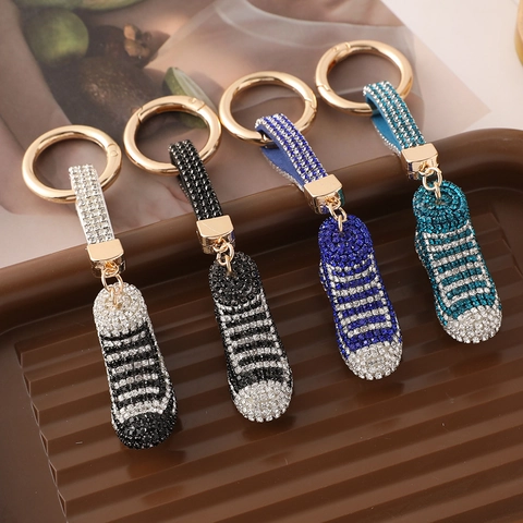 Creative Fashion Rhinestone Canvas Shoe Keychain Sparkling Sneaker Bag Pendant Charm For Women Luxury Alloy Key Ring Gift
