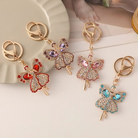 Portachiavi Creativo Angelo con Strass Lega Placcata Oro Ragazza Che Balla Ballerina Ciondolo per Borsa Regalo Donna Ragazza Anello Portachiavi in Cristallo Luccicante