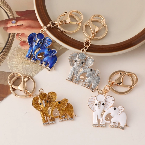 Squisito Portachiavi in Lega Elefante Madre E Figlio Con Strass Smalto Glitter Metallo Animale Borsa Charm Pendente per Regalo Donna