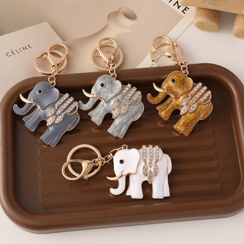 Voortreffelijke Strass Olifant Sleutelhanger Zinklegering Emaille Dierlijke Sleutelring Tas Bedel Hanger Auto Ornament Cadeau Voor Dames