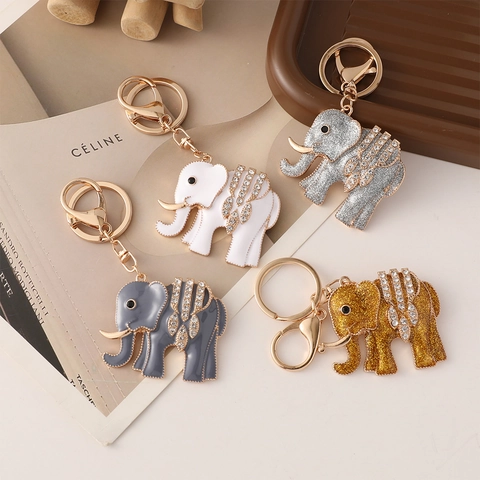 Voortreffelijke Strass Olifant Sleutelhanger Zinklegering Emaille Dierlijke Sleutelring Tas Bedel Hanger Auto Ornament Cadeau Voor Dames