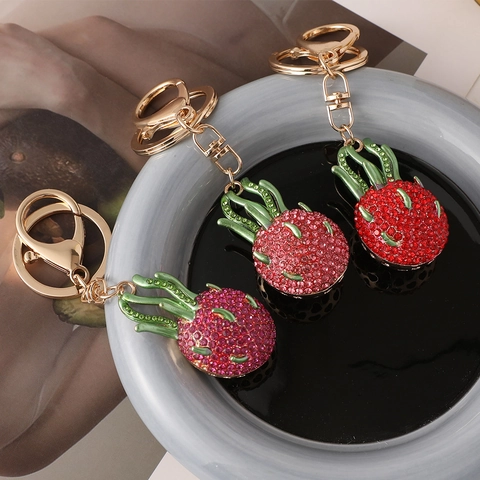 Portachiavi Creativo a Forma di Frutto del Dragone con Strass Ciondolo per Borsa Frutta di Simulazione Lega Pitaya Regalo