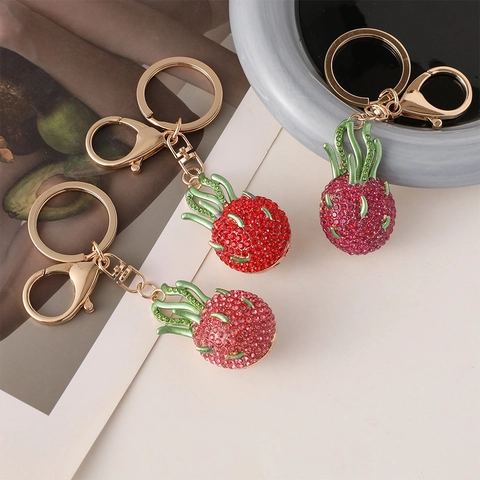 Portachiavi Creativo a Forma di Frutto del Dragone con Strass Ciondolo per Borsa Frutta di Simulazione Lega Pitaya Regalo