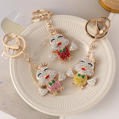 Cartoon Krone Küken Strass Schlüsselanhänger Metall Eingelegt Vogel Schlüsselring Tasche Anhänger Deko Geschenk Für Damen Mädchen
