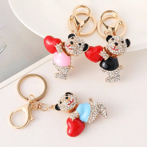 Llavero de Oso con Diamantes de Imitación Lindo Colgante de Corazón de Aleación para Mochila Bolso Parejas Mujer Regalo