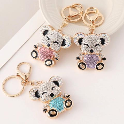 Niedlicher Strass Koala Schlüsselanhänger Vergoldete Legierung Tier Anhänger Schlüsselring Für Damen Taschen Auto Rucksack Geschenk