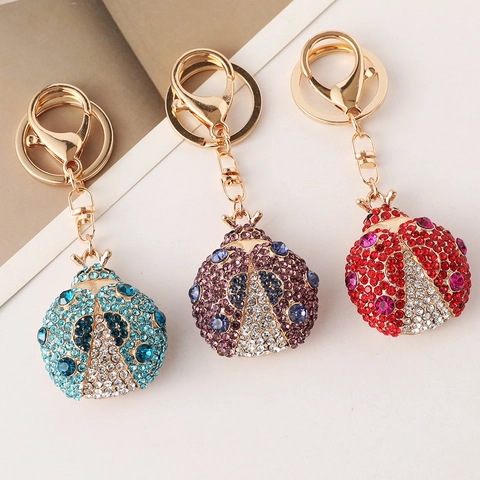 Lussuoso Portachiavi a Coccinella con Strass per Donna Portachiavi Creativo in Lega Placcata Oro Pendente per Borsa Cristallo Animale