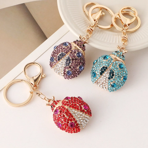 Lussuoso Portachiavi a Coccinella con Strass per Donna Portachiavi Creativo in Lega Placcata Oro Pendente per Borsa Cristallo Animale