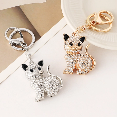 Süßer Katzen Schlüsselanhänger Aus Legierung Strass Tieranhänger Für Damen Mädchen Geschenk Elegant Poliert Cartoon Kitty Schlüsselanhänger