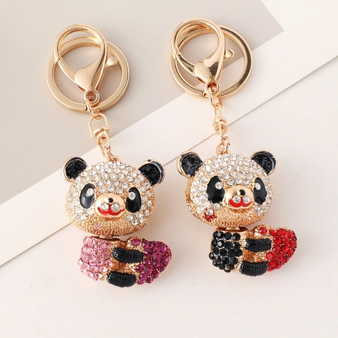 Porte-clés Panda Cœur Dessin Animé Mignon Strass Alliage Anneau Porte-clés Pendentif De Sac Pour Femmes Enfants Accessoires Auto Cadeau