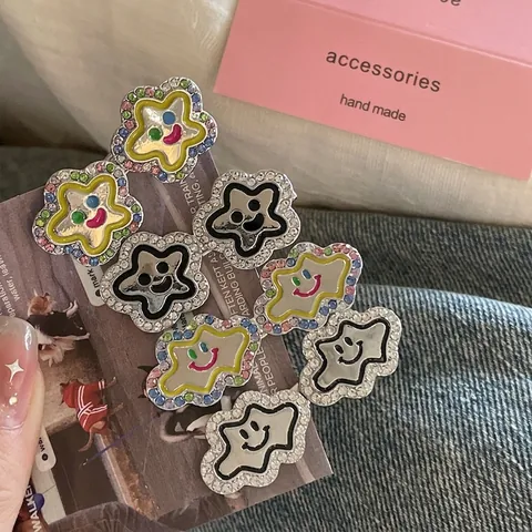 Bunte Strass Smiley Gesicht Wolke Stern Haarklammern Legierung Y2K Dopamin Stil Süß Cool Mädchen Pony Clip Haarschmuck