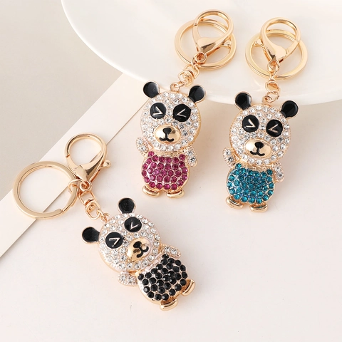 Simpatico Portachiavi a Forma di Panda con Strass per Donna Pendente Animale in Lega Metallica Decorazione per Borsa Regalo