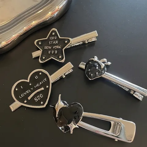 Ensemble de Barrettes à Cheveux Minimaliste Y2K en Alliage Émail Noir Forme Cœur Étoile pour Femmes Filles Accessoires de Mode