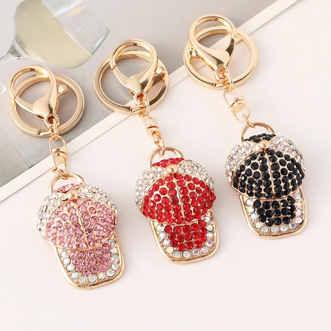 Glinsterende Strass Honkbalpet Sleutelhanger Creatieve Metaallegering Sport Hoed Tas Hanger Mode Sleutelring Cadeau