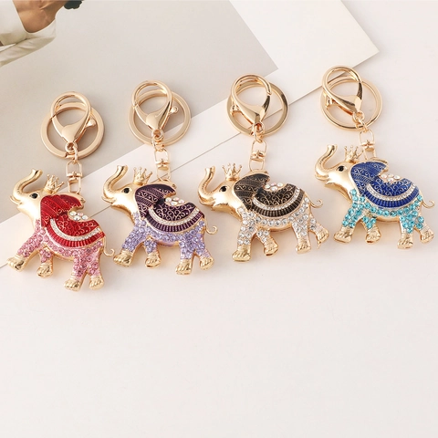 Simpatico Portachiavi a Elefante Con Corona Lega di Zinco Strass Smalto Ciondolo Borsa per Donna Souvenir Viaggio Portachiavi Animale