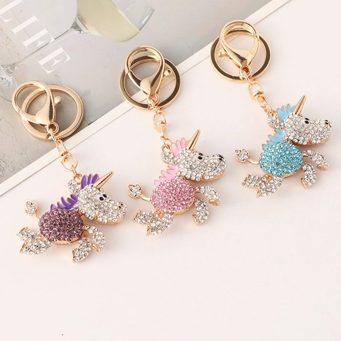 Süß Cartoon Einhorn Strass Schlüsselanhänger Legierung Emaille Tier Tasche Anhänger Auto Schlüsselring Charme Damen Mädchen Geschenk Schmuck
