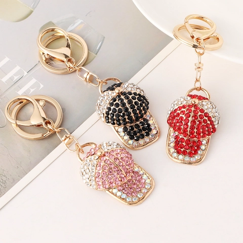 Glinsterende Strass Honkbalpet Sleutelhanger Creatieve Metaallegering Sport Hoed Tas Hanger Mode Sleutelring Cadeau