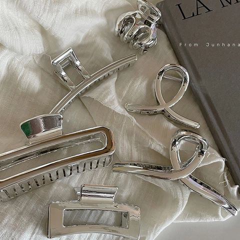 Pinza per Capelli in Lega Argento Geometrica Svuotata Rettangolare in Metallo Grande Piccola Accessori per Capelli Donna