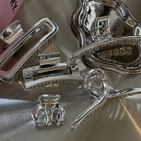 Pinza per Capelli in Lega Argento Geometrica Svuotata Rettangolare in Metallo Grande Piccola Accessori per Capelli Donna