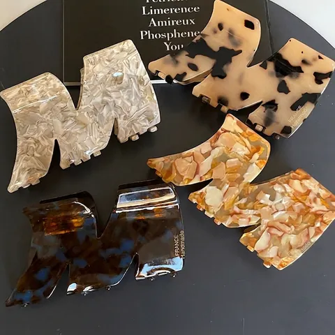 Fermaglio a Granchio da Donna in Acetato di Cellulosa Fatto a Mano Forma a M Grande Clip Tartarugato Marmo Accessori Capelli