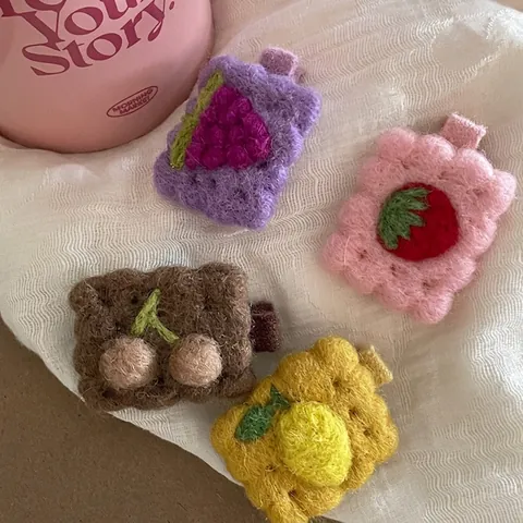Süße Frucht Wollfilz Haarspangen Handbestickt Erdbeere Traube Kirsche Zitrone Keksform Haarnadeln Für Kinder Mädchen Haarschmuck