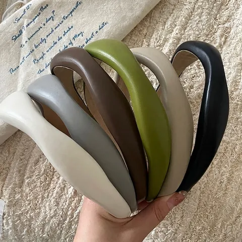 Diadema de Cuero PU Acolchada Vintage Francés para Mujer Diseño de Techo Craneal Alto Banda para el Cabello Color Sólido