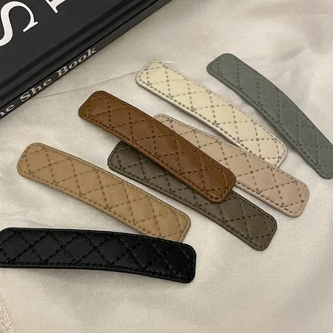 Women Quilted PU Leather Hair Clips Rhombus Pattern BB Hairpins Minimalist Rectangular Bangs Clip Fashion Hair Accessories