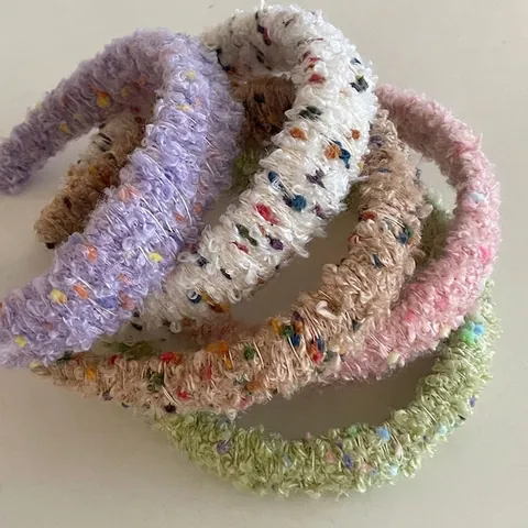 Damen Waldstil Bunte Zuckerbohnen Strick Stirnband Plüsch Flauschiges Haarband Retro Dicke Haarschmuck Für Herbst Winter
