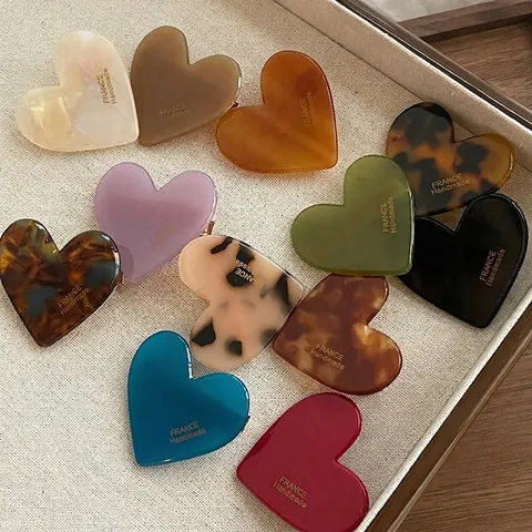 Fermaglio per Capelli in Acrilico a Forma di Cuore per Donna Graziosa Pinza a Becco d'Anatra Leopardata Accessori per Capelli a Mano