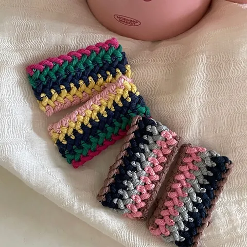 Handmade Woven Fabric Hair Clip For Women Colorful Crochet Side Bangs Duckbill Clip Morandi Color Hair Accessories