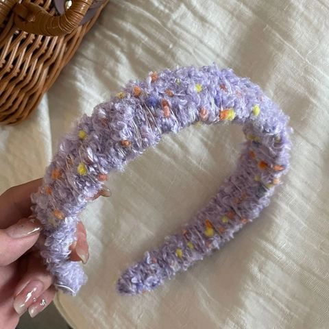 Damen Waldstil Bunte Zuckerbohnen Strick Stirnband Plüsch Flauschiges Haarband Retro Dicke Haarschmuck Für Herbst Winter