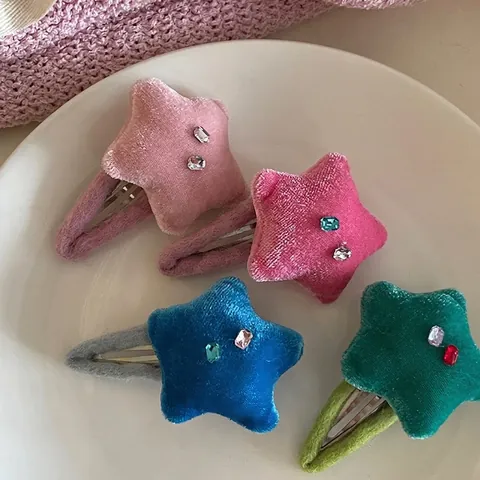 Zoete Pluche Fluwelen Ster Haarclips Met Strass Schattige Esthetische Pony Zijclip Mode Haarnaald Voor Dames Meisjes