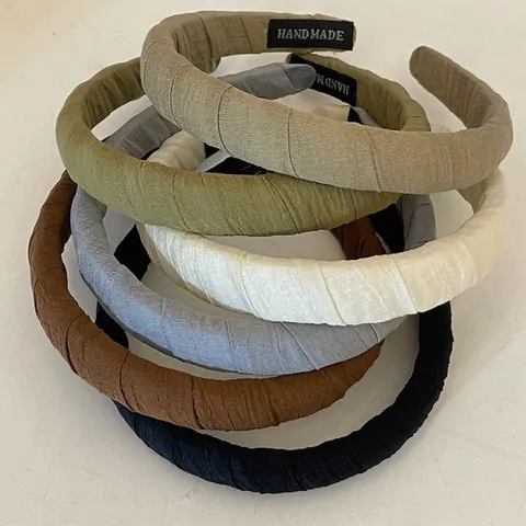 French Vintage Pleated Fabric Wrapped Headband For Women Wide Solid Color Handmade Hair Band Stylish Hair Accessories