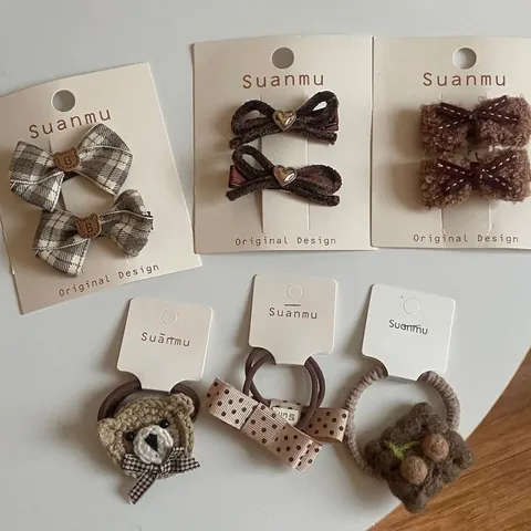Koreaanse Stijl Kinderen Stof Strik Haarspeldjes Schattige Khaki Koffie Kleur Handgemaakte Beer Kers Haarelastiekjes Voor Meisjes