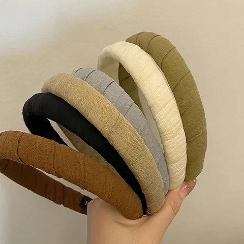 French Vintage Pleated Fabric Wrapped Headband For Women Wide Solid Color Handmade Hair Band Stylish Hair Accessories