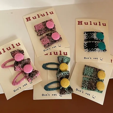 Mollette per Capelli in Tessuto a Quadretti per Donna Ragazza Fiocco in Tweed Clip BB Con Bottone Gioielli Vintage