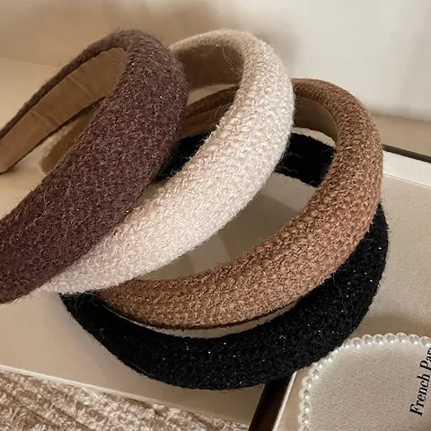 Cerchietto per Capelli in Maglia Vintage Francese Spesso per Donna Imbottito Fascia per Capelli Alta Autunno Inverno Elegante