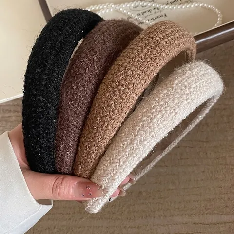 Cerchietto per Capelli in Maglia Vintage Francese Spesso per Donna Imbottito Fascia per Capelli Alta Autunno Inverno Elegante