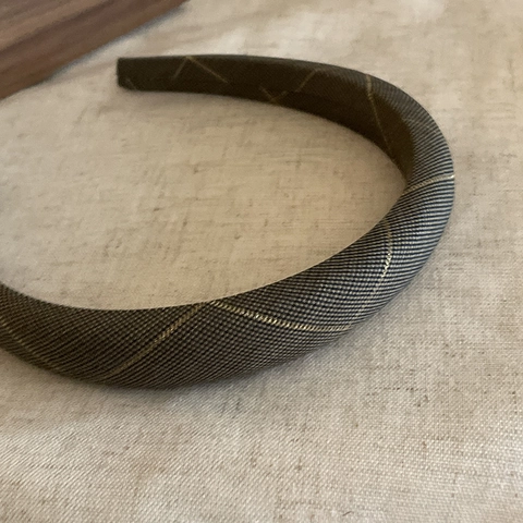 Vintage Plaid Wide Headband For Women Fabric Gold Thread Handmade Hair Band Retro Commuting Hair Accessory