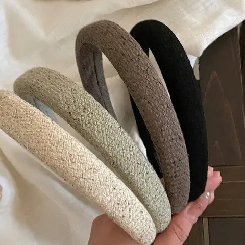 Cerchietto Imbottito in Tessuto Vintage Francese Parte Superiore Alta Minimalista Spugna Fascia Larga per Capelli Donna