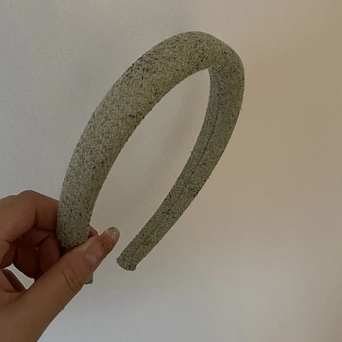 Cerchietto Imbottito in Tessuto Vintage Francese Parte Superiore Alta Minimalista Spugna Fascia Larga per Capelli Donna