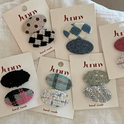 Koreaanse Stijl Vintage Wollen Stof Haarclips Geometrisch Ruitpatroon Ovalen Klikclips Voor Meisjes Vrouwen Haaraccessoires