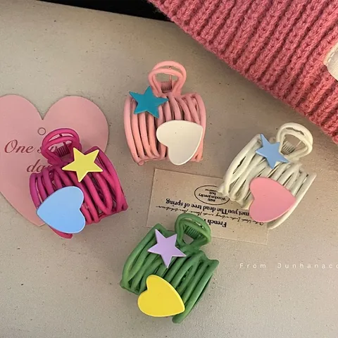 Pinza para el Pelo Mate en Contraste de Color con Decoración de Estrella y Corazón Horquilla Grande Mujer Accesorios Cabello