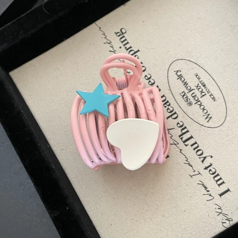 Pinza para el Pelo Mate en Contraste de Color con Decoración de Estrella y Corazón Horquilla Grande Mujer Accesorios Cabello