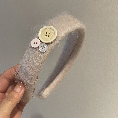 Banda para el Pelo de Peluche con Botones para Mujer Cálida Otoño Invierno Decorativa Engrosada Ancha Tocado Diario Maquillaggio Accesorios