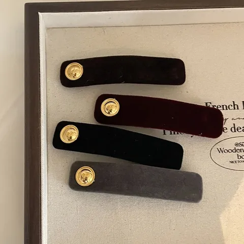Retro Velvet Rectangular BB Hair Clip With Gold Buckle Fashion Commute Side Hairpins Elegant Solid Color Headwear For Women