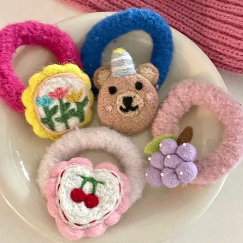 Elastici per Capelli in Feltro di Lana Cartone Animato Fatti a Mano Stile Coreano per Bambine Supporto per Coda di Cavallo Accessori per Capelli