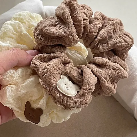 Scrunchies in Stoffa con Orsetto per Donna Bambini Stile Coreano Lacci per Capelli in Tessuto a Bolle Fiocco Fatto a Mano Accessori per Capelli